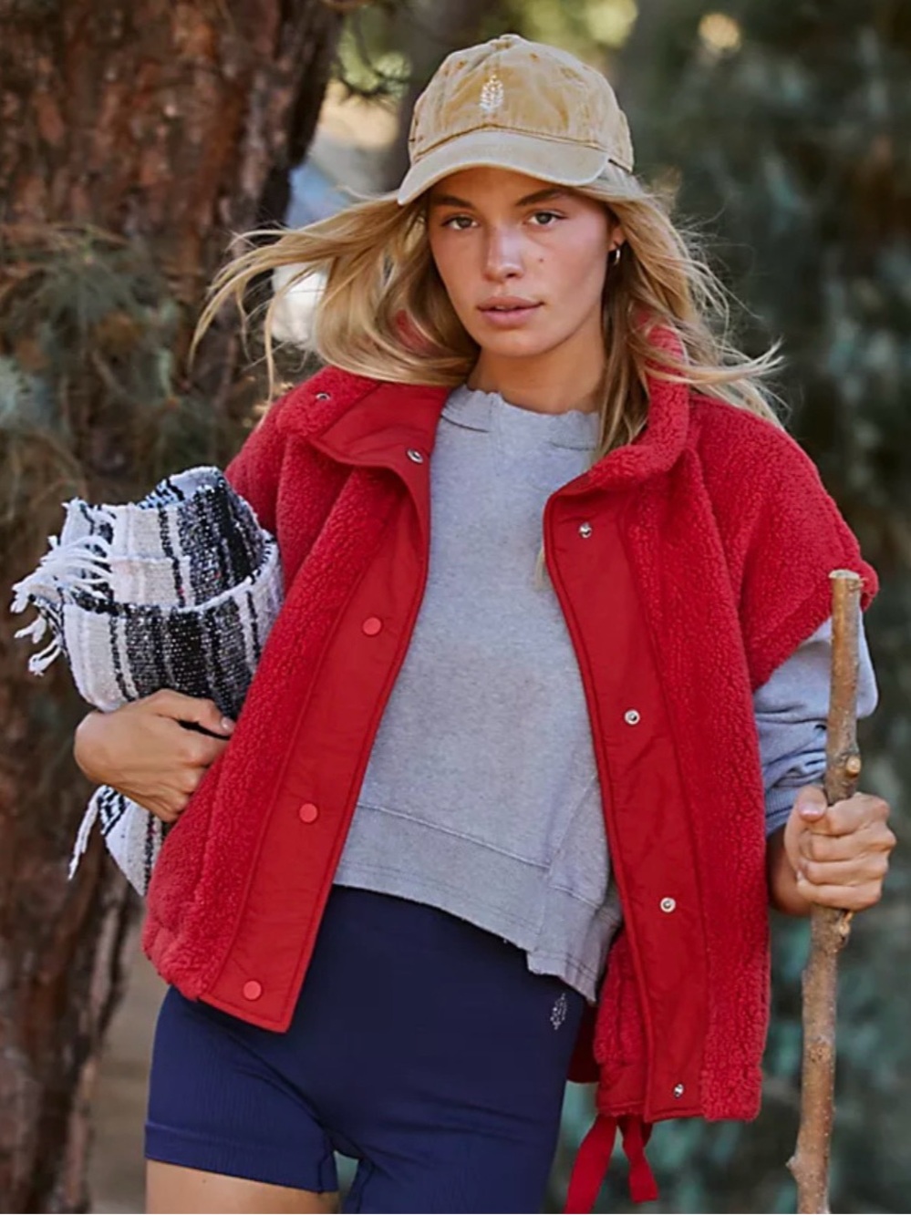 Red Sherpa Vest Jacket - Women